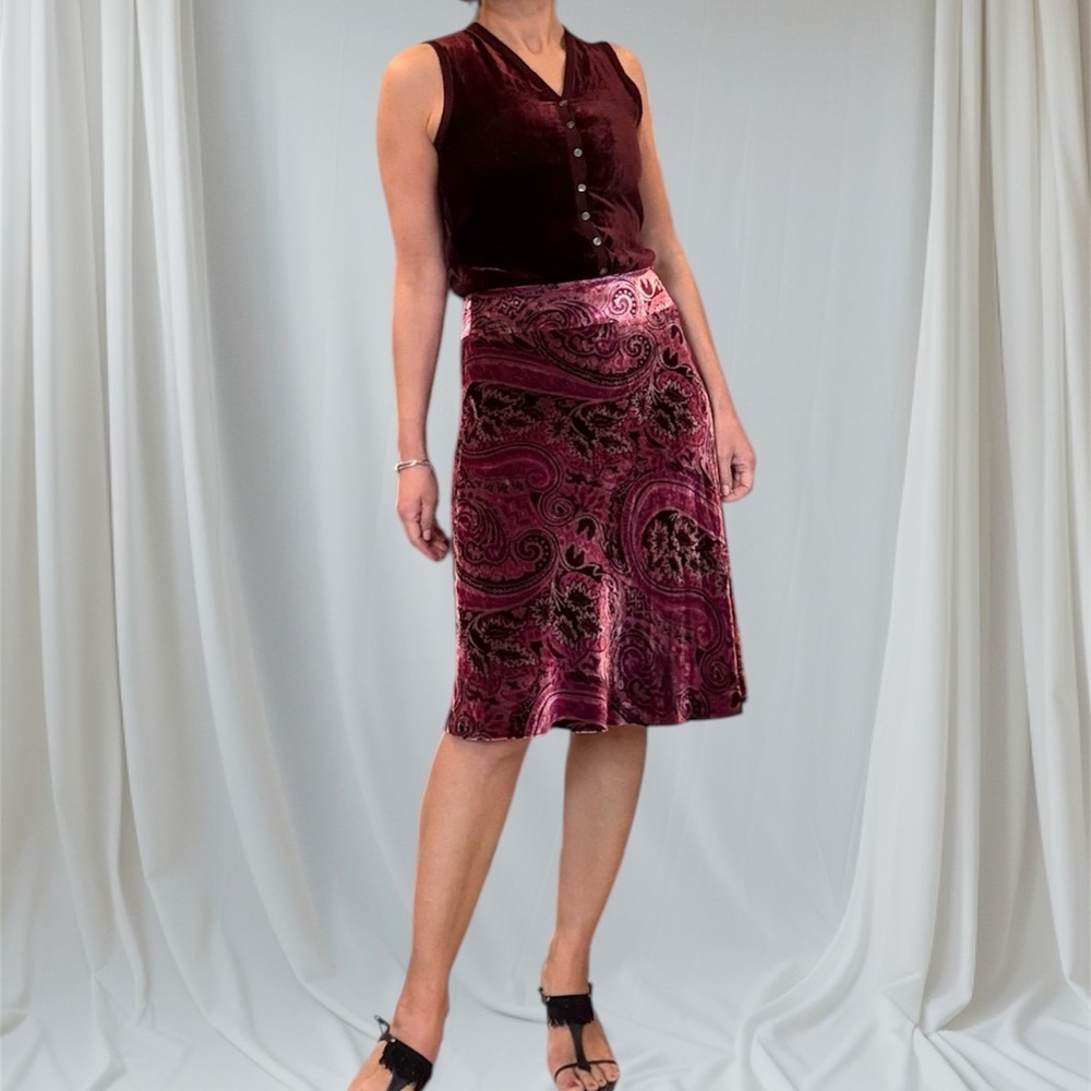 Banana Republic Paisley Pink Velvet Skirt Y2K - Picture 2 of 12